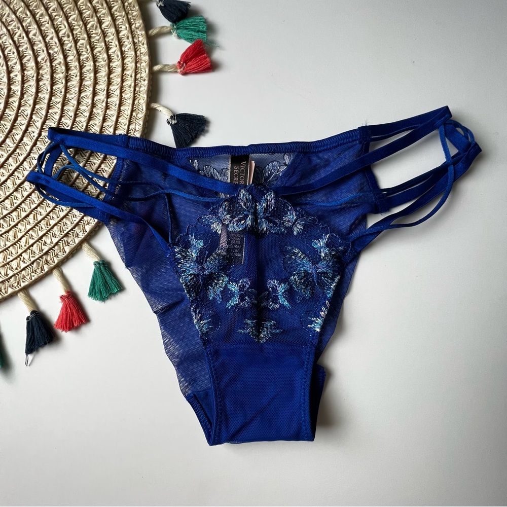 Victoria's Secret Very Sexy Butterfly Embroidery Strappy Bikini Panty XS Blue